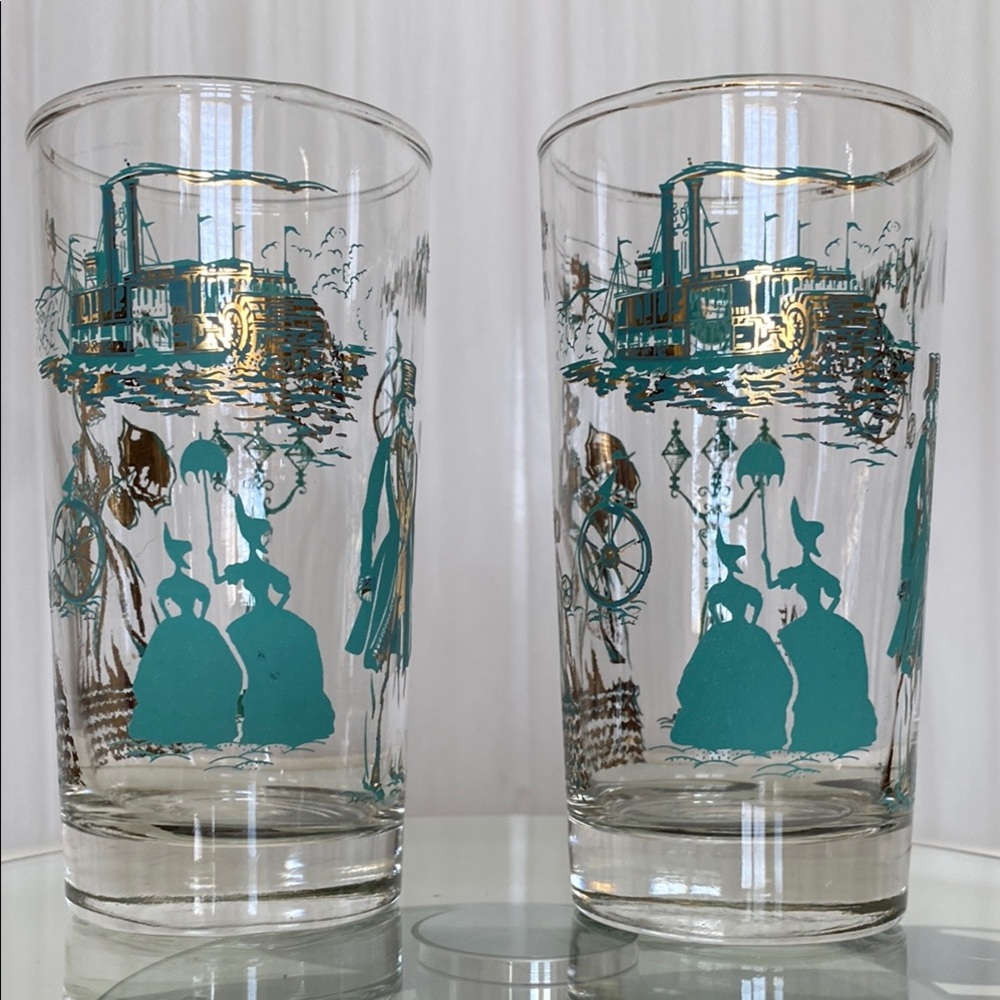 2 Libbey’s  60’s Vintage Victorian era, Steamboat Highball Glasses Barware